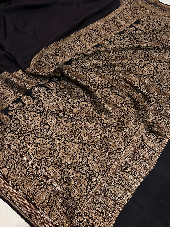 Black Pure Banarasi Khaddi Crepe Silk Saree