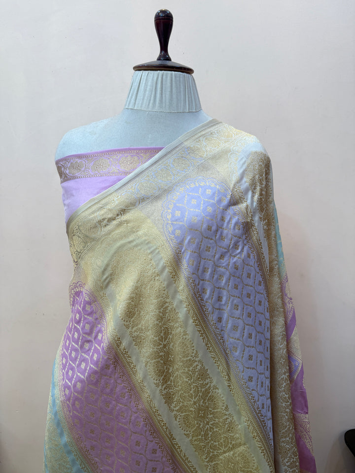 Off White Pure Katan silk Handloom Banarasi Saree