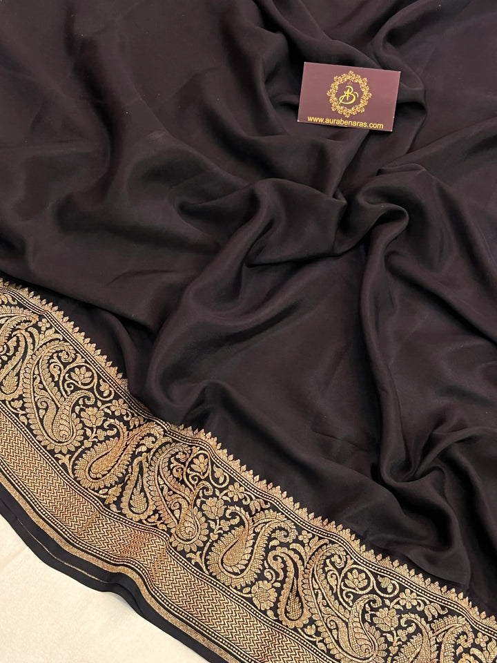 Black Pure Banarasi Khaddi Crepe Silk Saree