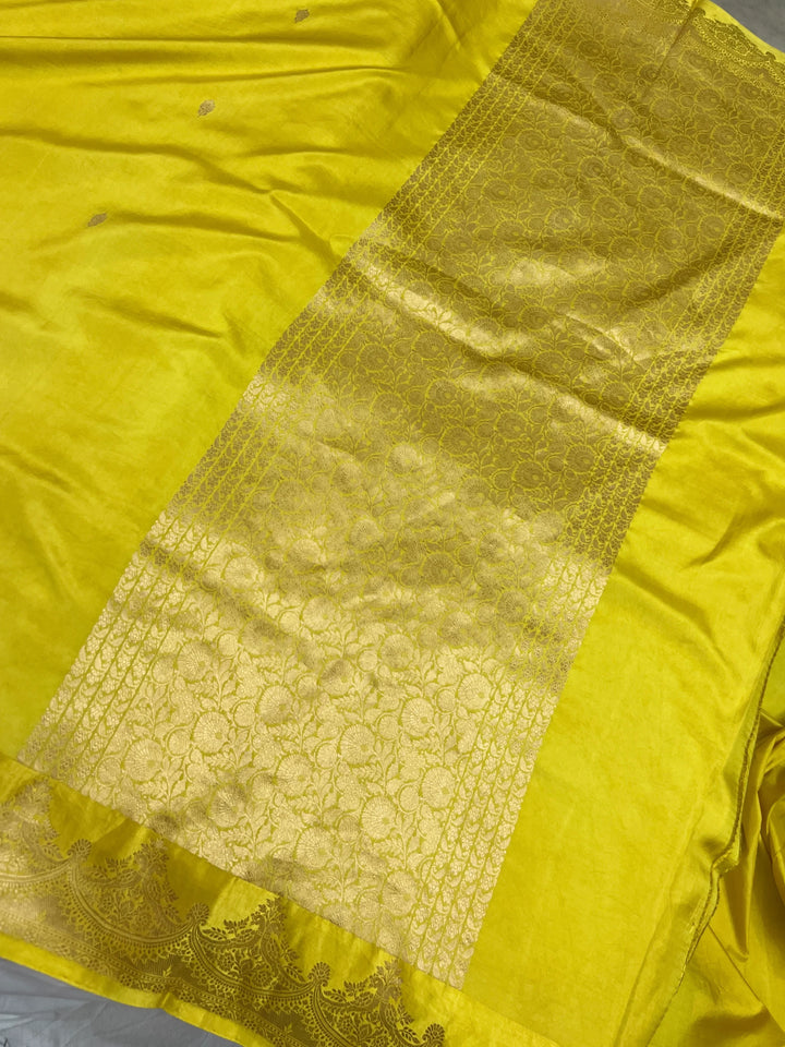 Lemon Yellow Pure Katan Silk Banarasi Handloom Saree