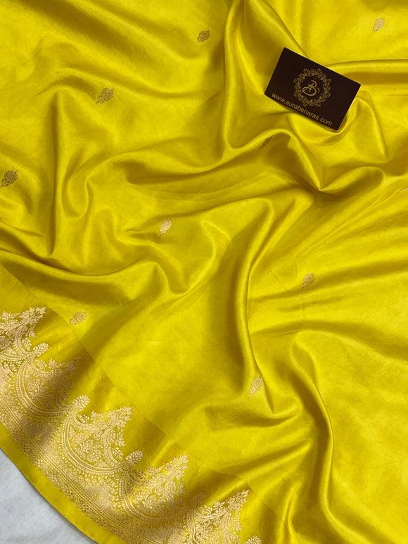 Lemon Yellow Pure Katan Silk Banarasi Handloom Saree