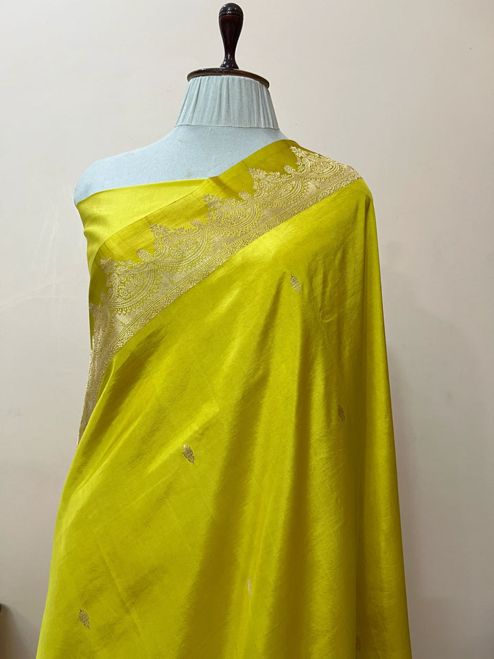 Lemon Yellow Pure Katan Silk Banarasi Handloom Saree