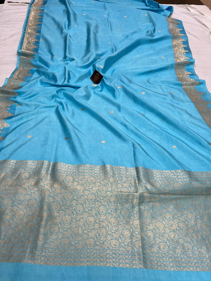 Sky Blue Pure Katan Silk Banarasi Handloom Saree