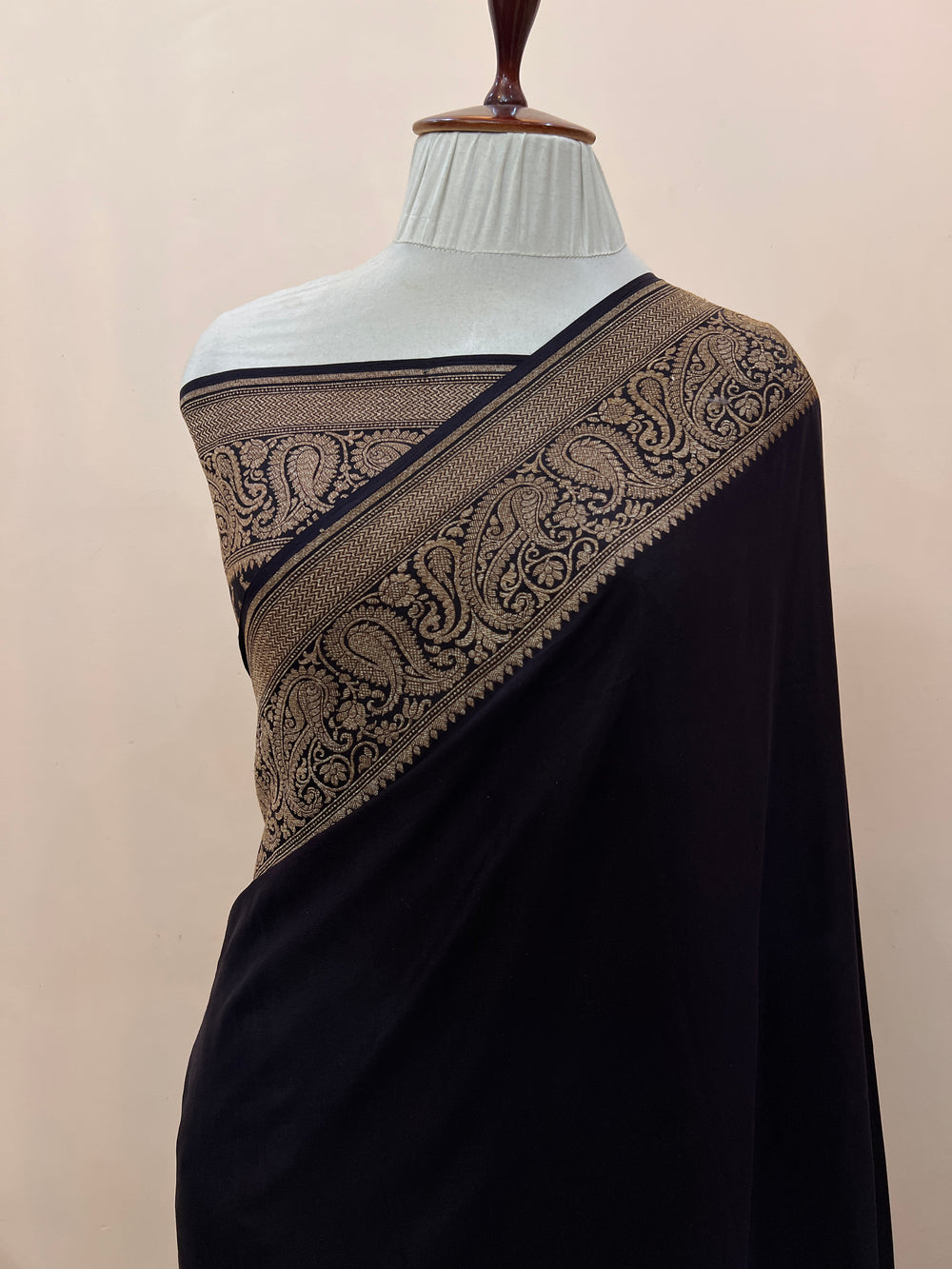 Black Pure Banarasi Khaddi Crepe Silk Saree