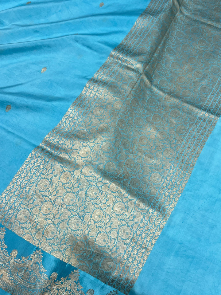 Sky Blue Pure Katan Silk Banarasi Handloom Saree