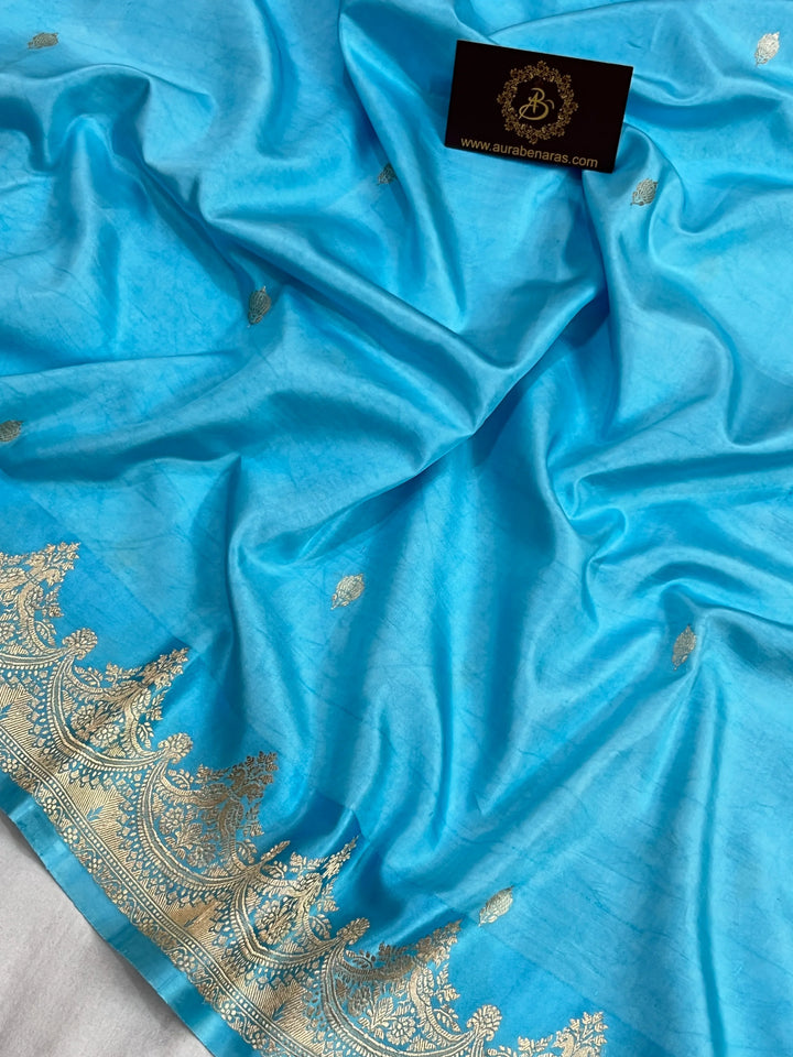 Sky Blue Pure Katan Silk Banarasi Handloom Saree
