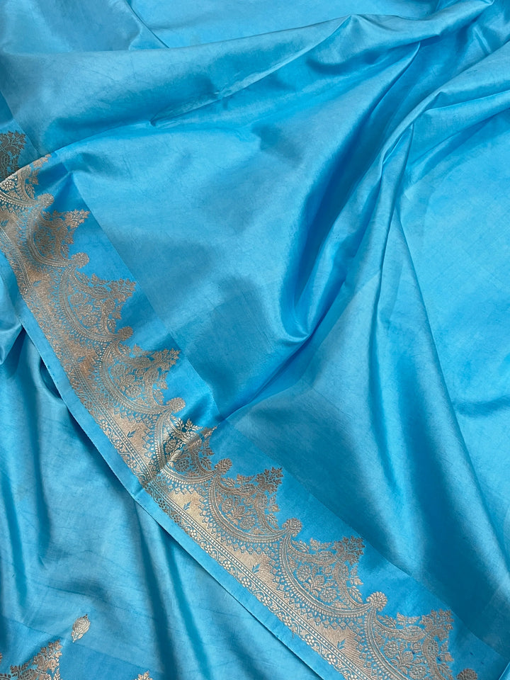 Sky Blue Pure Katan Silk Banarasi Handloom Saree