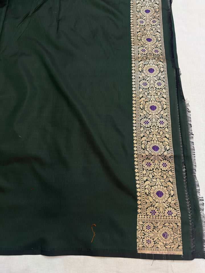 Bottle Green Pure Katan Silk Handloom Saree | Aura Benaras