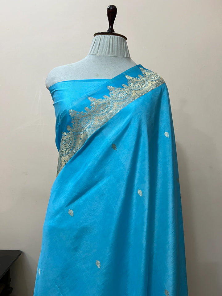 Sky Blue Pure Katan Silk Banarasi Handloom Saree
