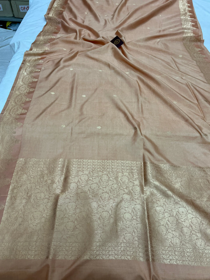 Dark Beige Pure Katan Silk Banarasi Handloom Saree