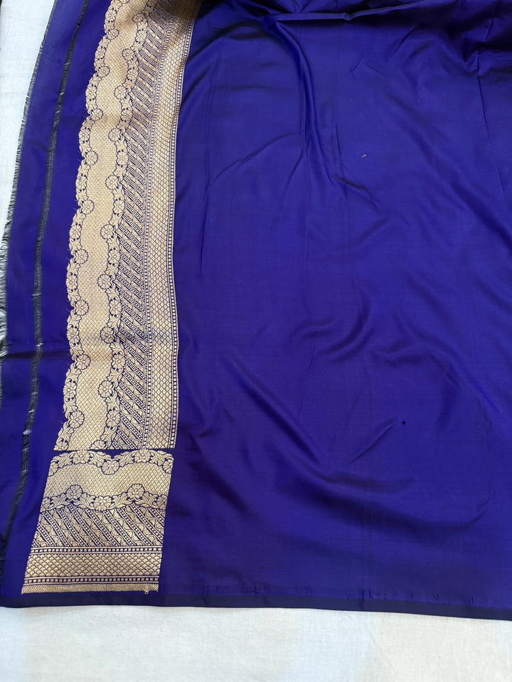 Royal Blue Pure Katan Silk Handloom Saree | Aura Benaras