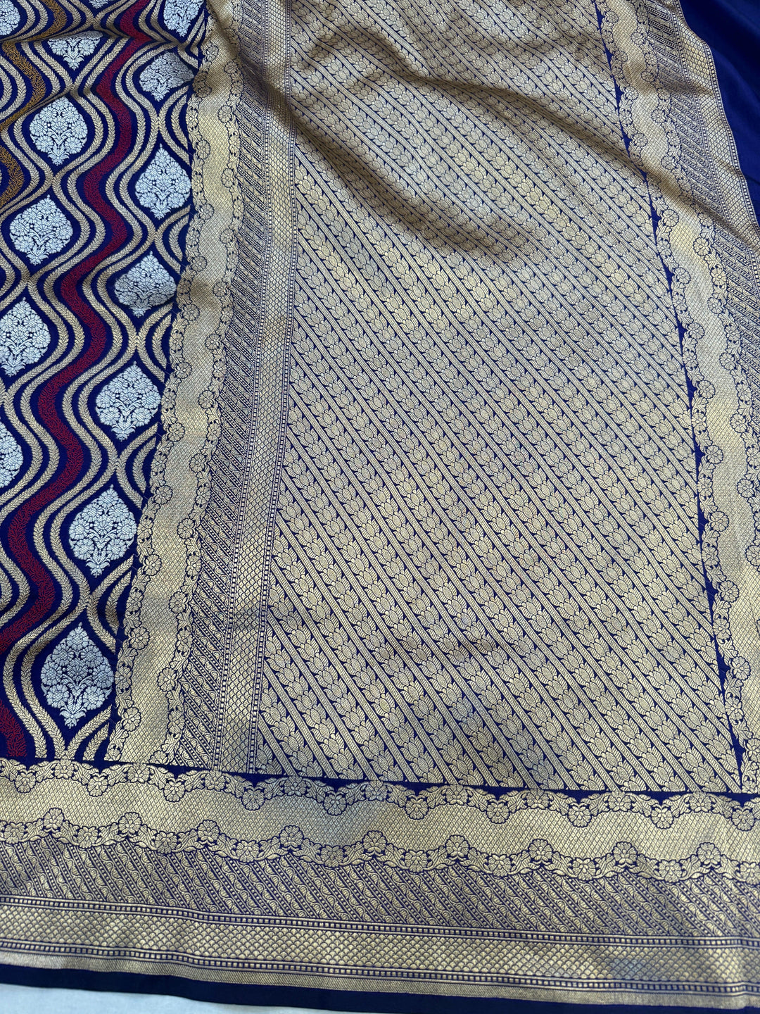 Royal Blue Pure Katan Silk Handloom Saree | Aura Benaras