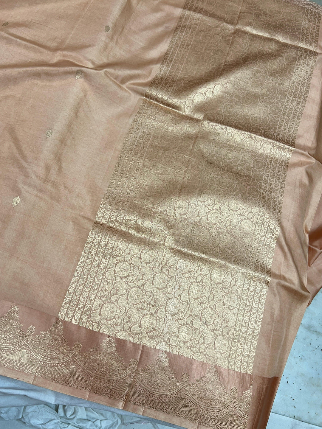 Dark Beige Pure Katan Silk Banarasi Handloom Saree