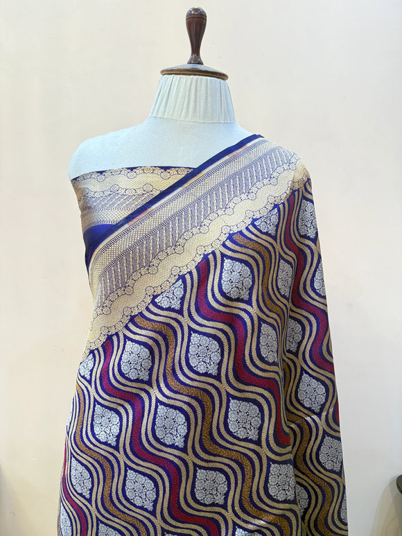 Royal Blue Pure Katan Silk Handloom Saree | Aura Benaras