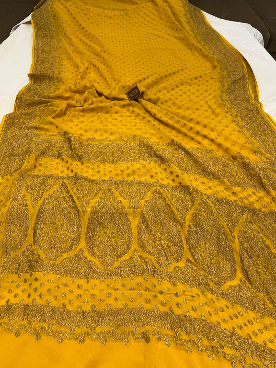 Yellow Pure Banarasi Khaddi Georgette Saree - Aura Benaras