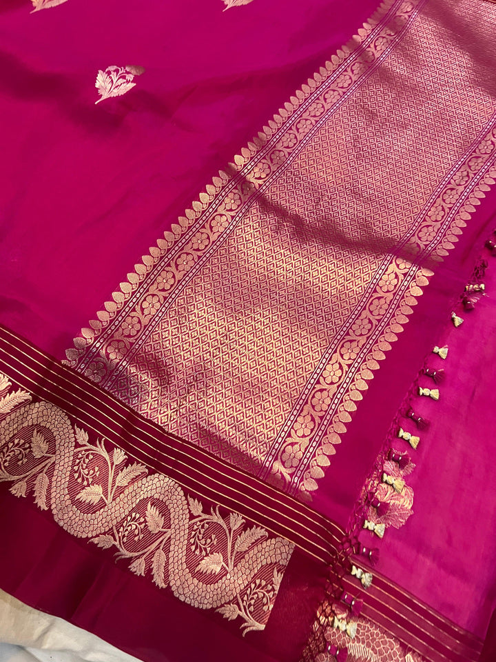 Rani Pink Pure Banarasi Handloom Silk Saree - Aura Benaras