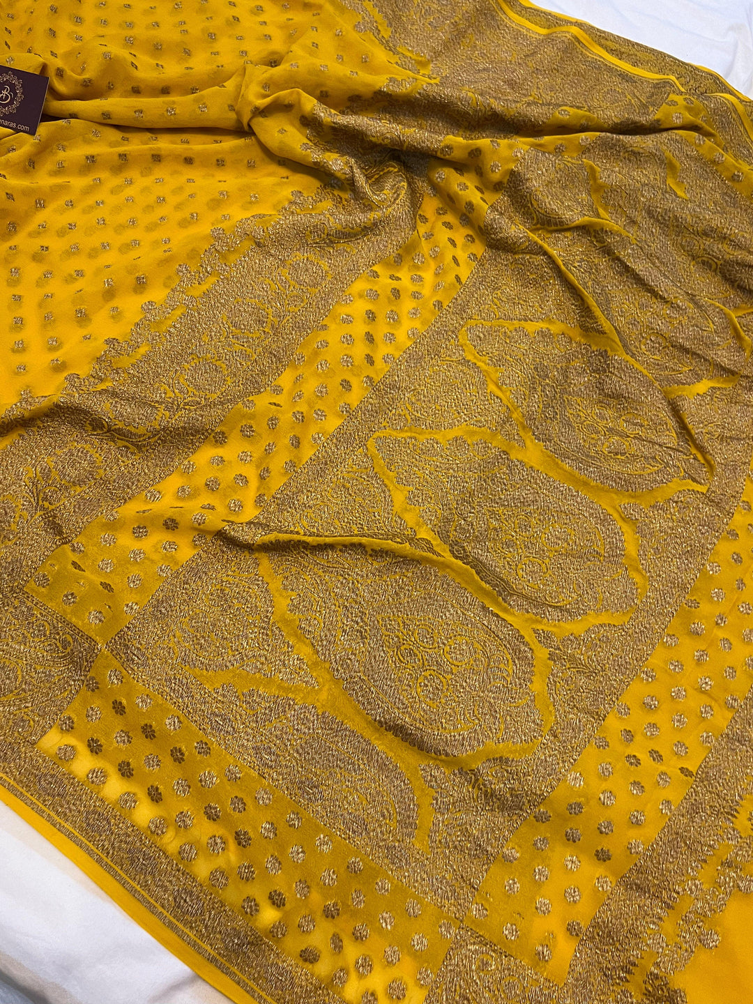 Yellow Pure Banarasi Khaddi Georgette Saree - Aura Benaras