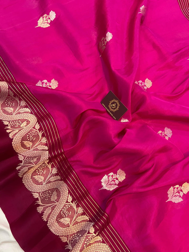 Rani Pink Pure Banarasi Handloom Silk Saree - Aura Benaras