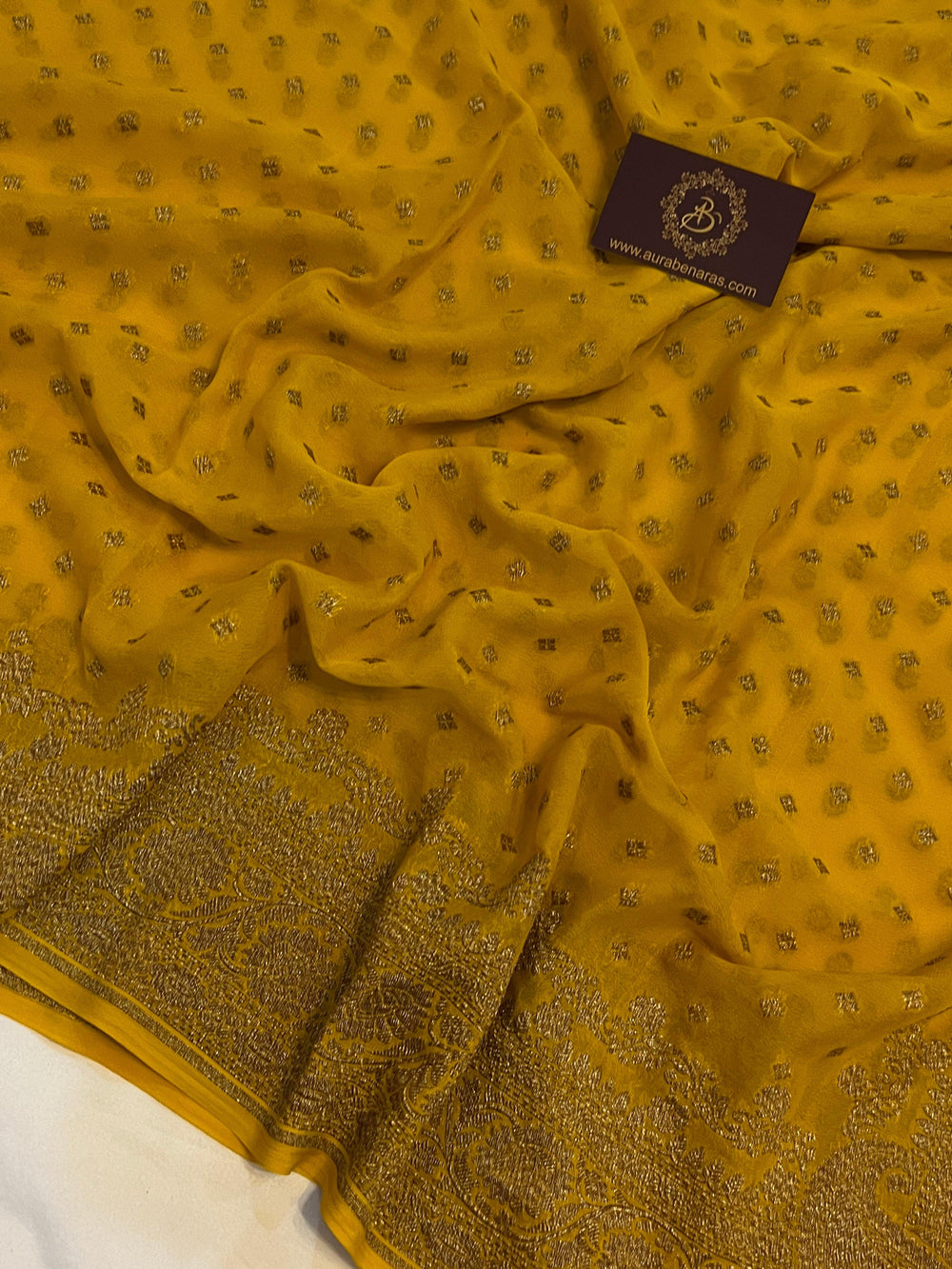 Yellow Pure Banarasi Khaddi Georgette Saree - Aura Benaras