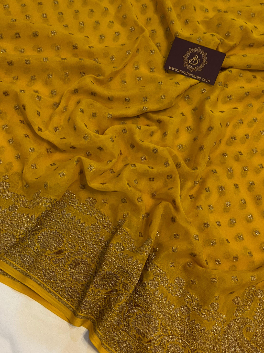 Yellow Pure Banarasi Khaddi Georgette Saree - Aura Benaras