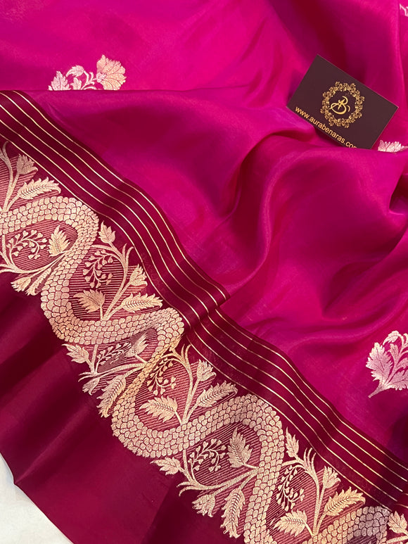 Rani Pink Pure Banarasi Handloom Silk Saree - Aura Benaras