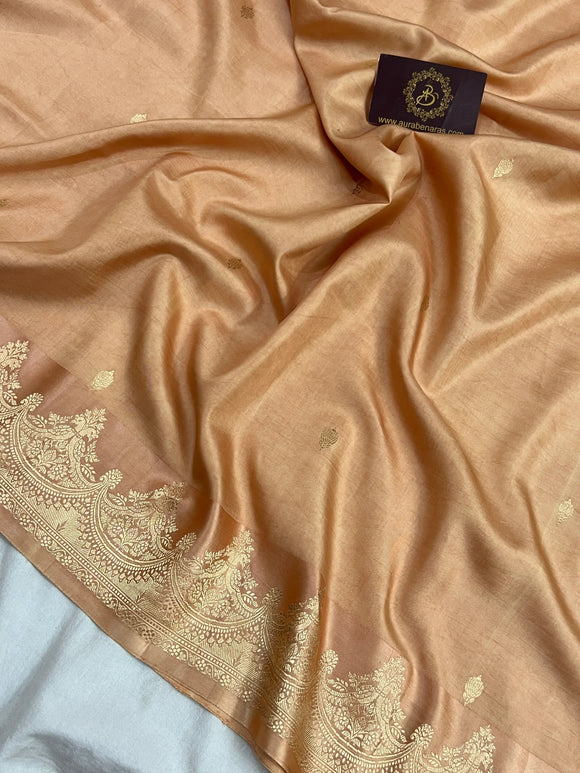 Dark Beige Pure Katan Silk Banarasi Handloom Saree
