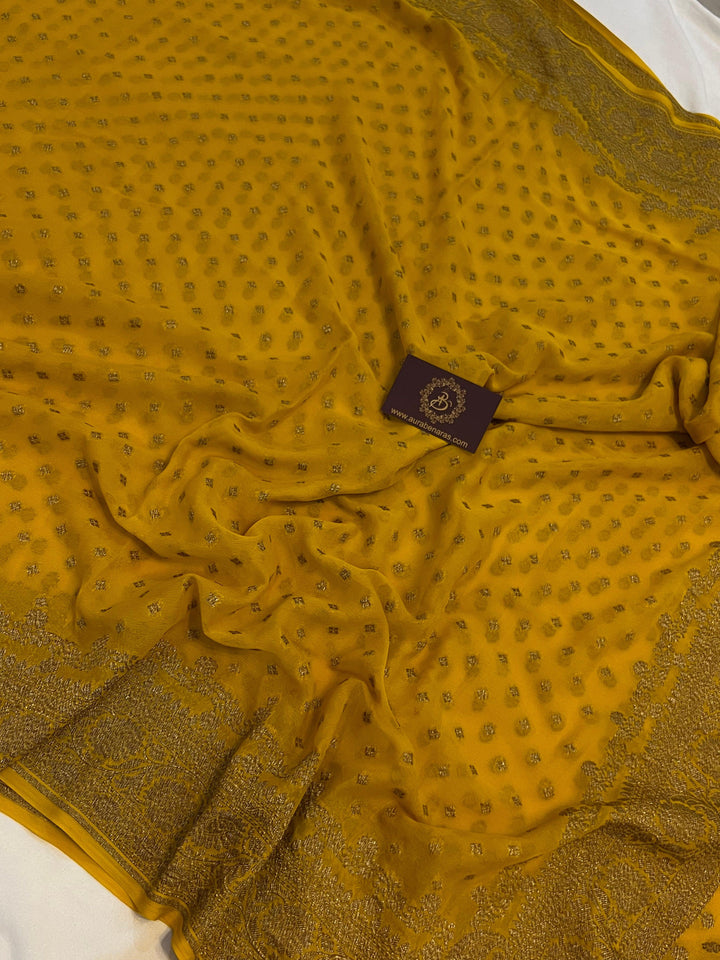 Yellow Pure Banarasi Khaddi Georgette Saree - Aura Benaras