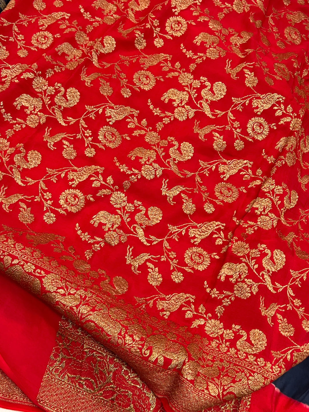 Navy Blue Pure Crepe Silk Handloom Banarasi Saree