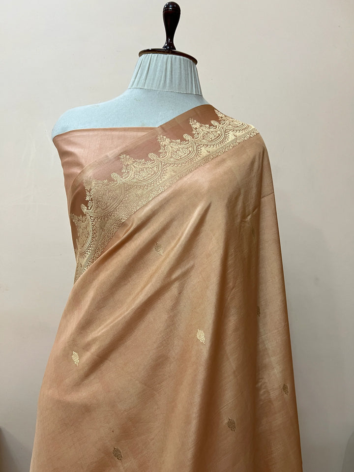 Dark Beige Pure Katan Silk Banarasi Handloom Saree