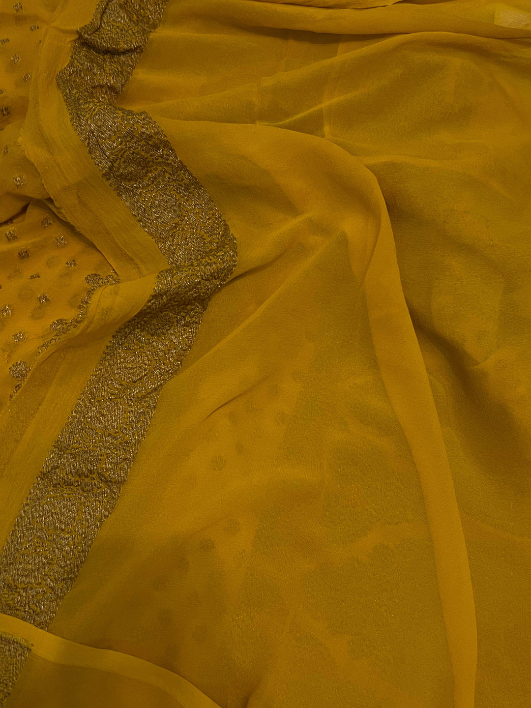 Yellow Pure Banarasi Khaddi Georgette Saree - Aura Benaras