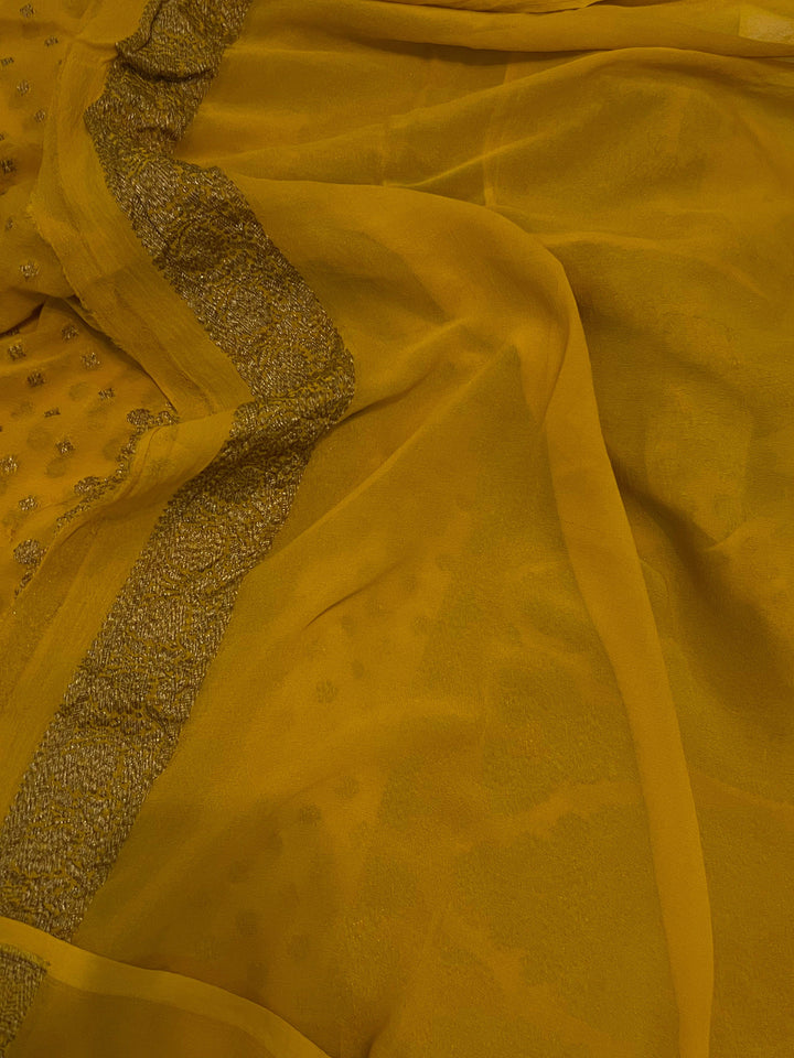 Yellow Pure Banarasi Khaddi Georgette Saree - Aura Benaras