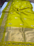 Lemon Yellow Pure Banarasi Handloom Silk Saree - Aura Benaras