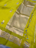 Lemon Yellow Pure Banarasi Handloom Silk Saree - Aura Benaras