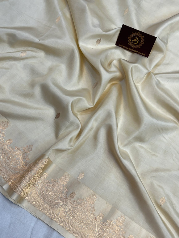 Off White Pure Katan Silk Banarasi Handloom Saree