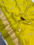 Lemon Yellow Pure Banarasi Handloom Silk Saree - Aura Benaras