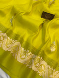 Lemon Yellow Pure Banarasi Handloom Silk Saree - Aura Benaras