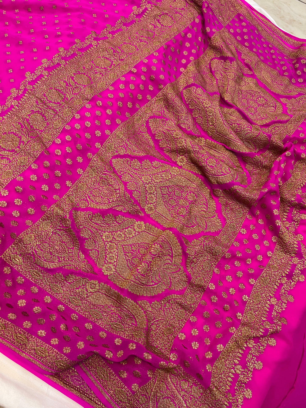 Rani Pink Pure Banarasi Khaddi Georgette Saree - Aura Benaras