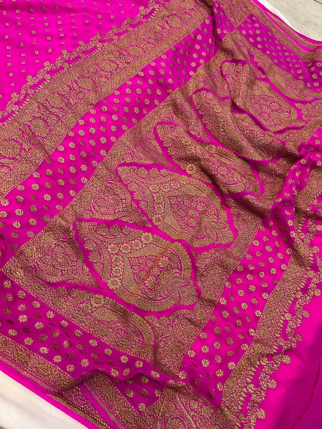 Rani Pink Pure Banarasi Khaddi Georgette Saree - Aura Benaras