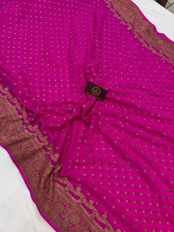 Rani Pink Pure Banarasi Khaddi Georgette Saree - Aura Benaras