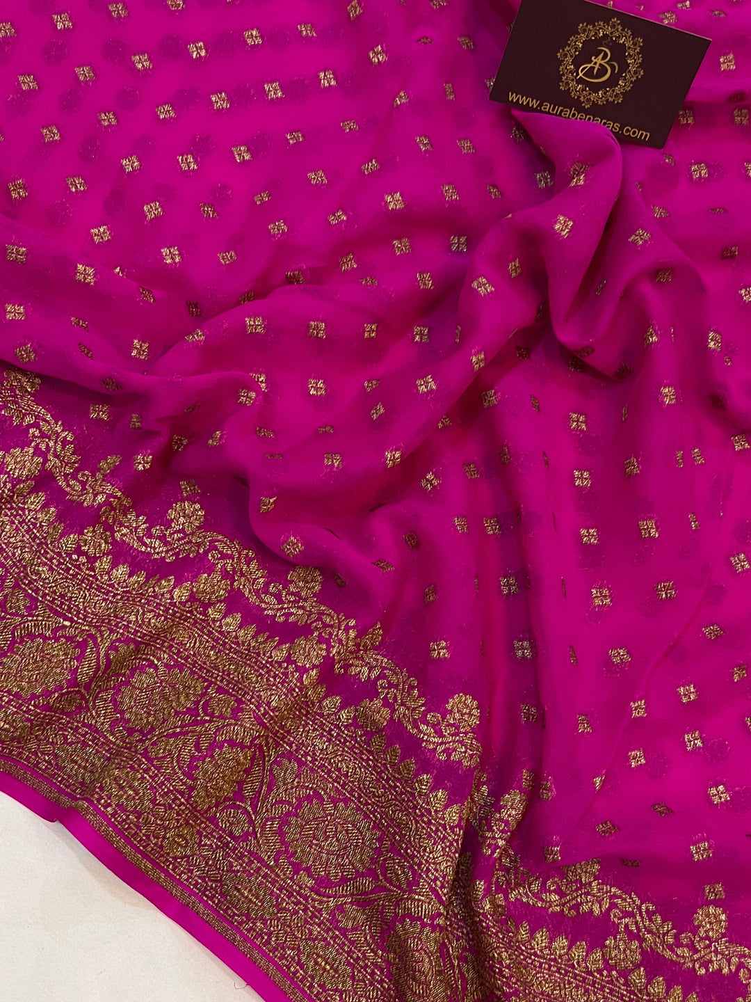 Rani Pink Pure Banarasi Khaddi Georgette Saree - Aura Benaras