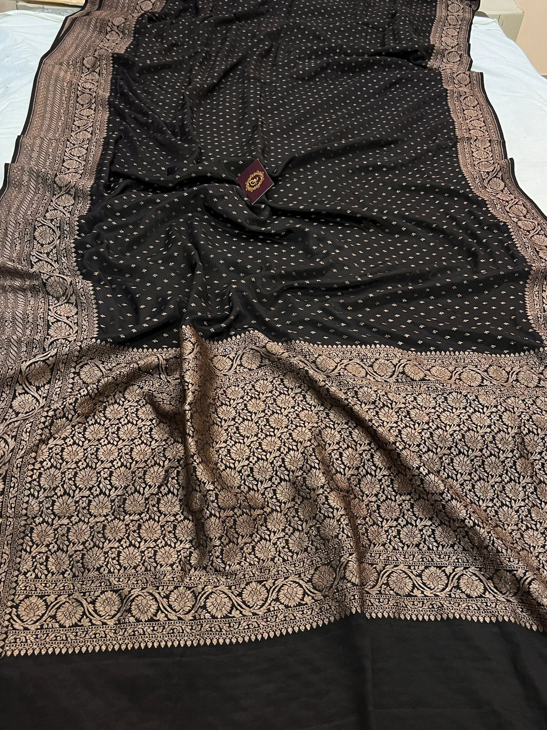 Black Pure Banarasi Khaddi Crepe Silk Saree