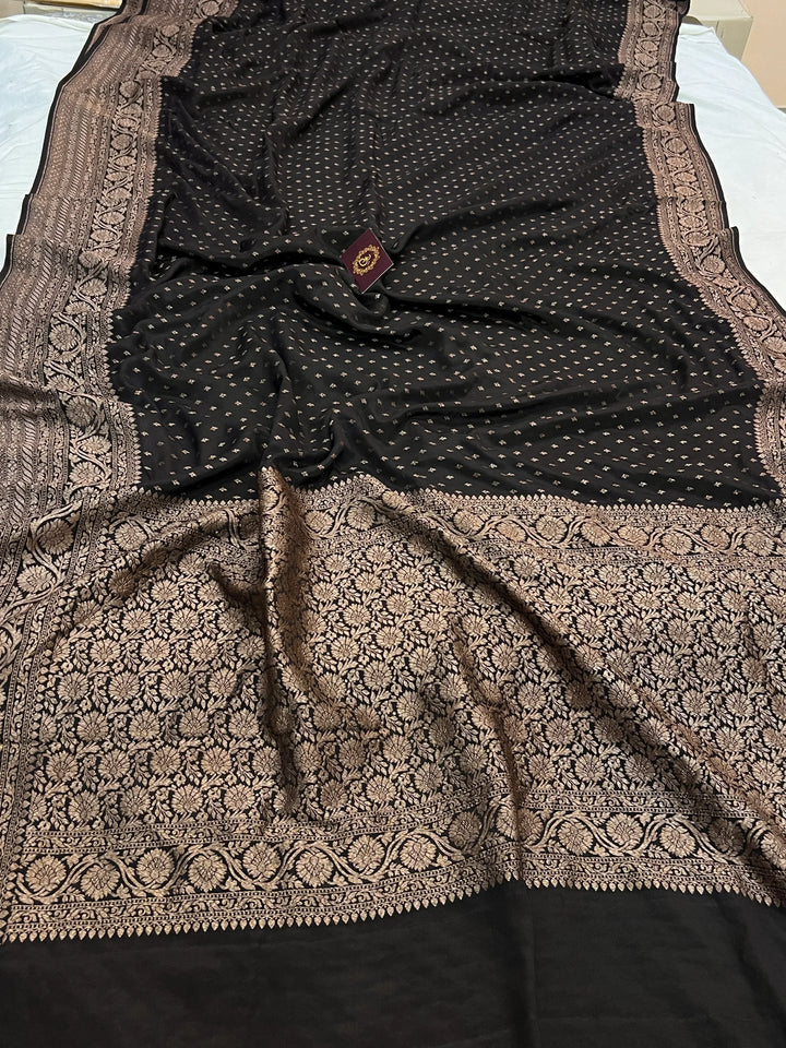Black Pure Banarasi Khaddi Crepe Silk Saree