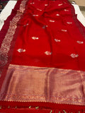 Red Pure Banarasi Handloom Silk Saree - Aura Benaras