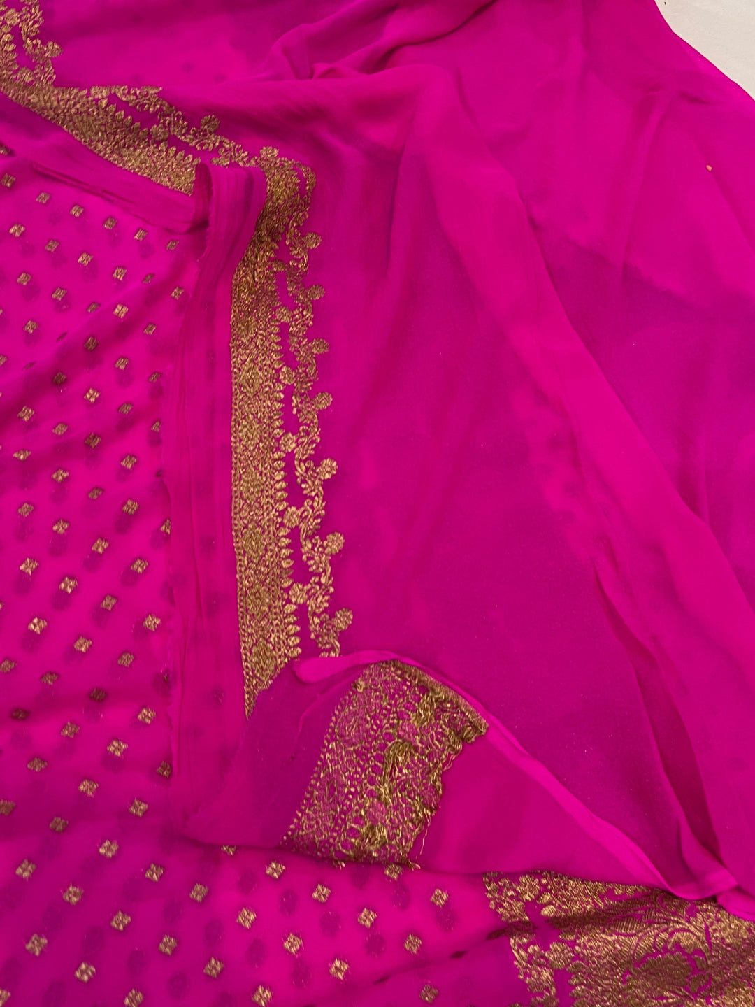 Rani Pink Pure Banarasi Khaddi Georgette Saree - Aura Benaras