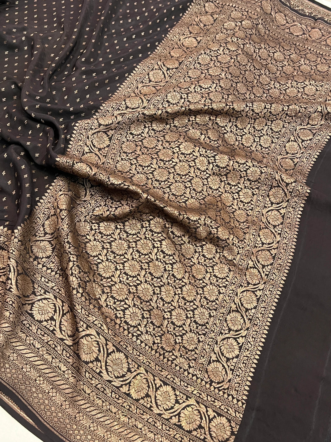 Black Pure Banarasi Khaddi Crepe Silk Saree