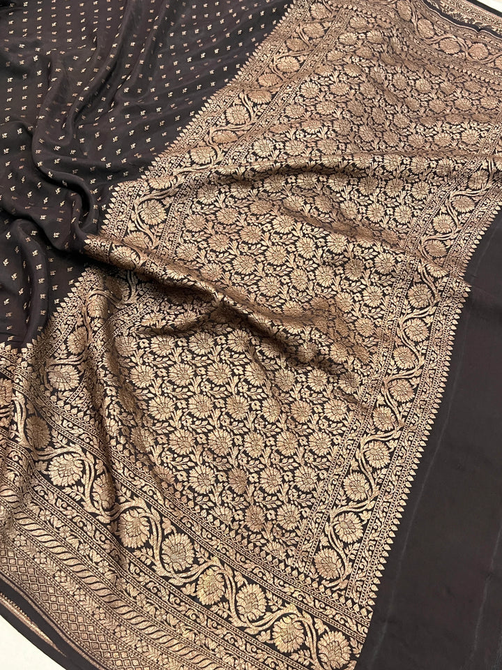Black Pure Banarasi Khaddi Crepe Silk Saree
