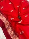 Red Pure Banarasi Handloom Silk Saree - Aura Benaras