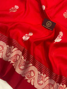 Red Pure Banarasi Handloom Silk Saree - Aura Benaras