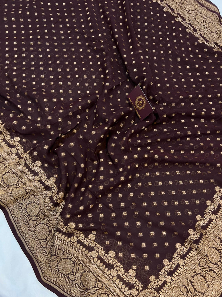 Coffee Brown Pure Banarasi Khaddi Georgette Saree - Aura Benaras