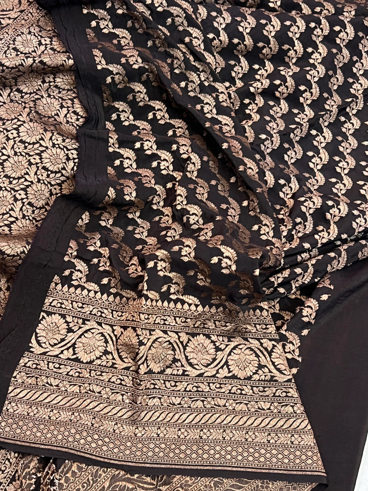 Black Pure Banarasi Khaddi Crepe Silk Saree